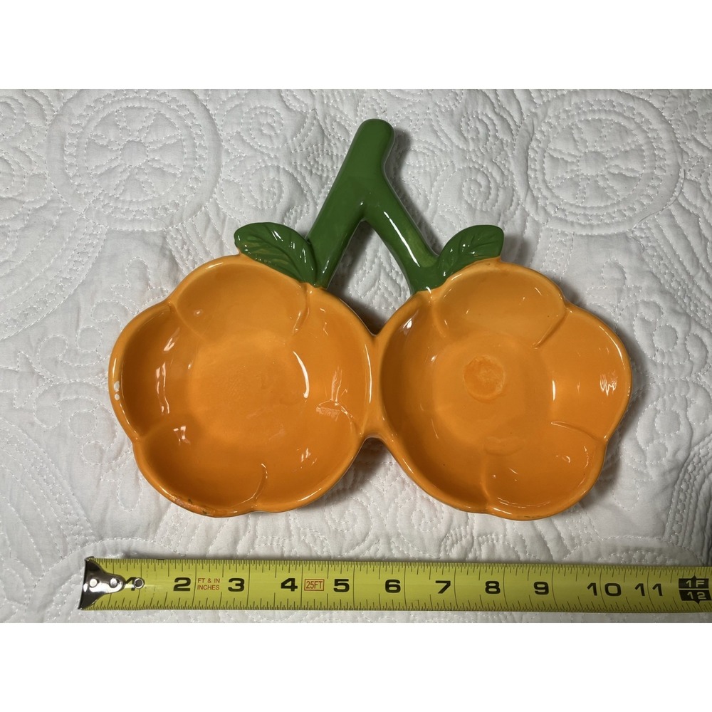 Retro MCM Kitsch Orange Ceramic Divided Dish California Pottery Style Whimsical - Picture 3 of 8